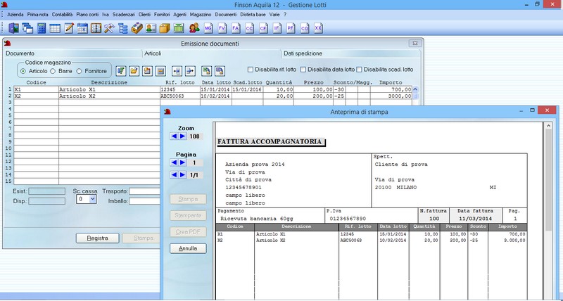 FINSON AQUILA 12 GESTIONE LOTTI PER WINDOWS - schermata 1