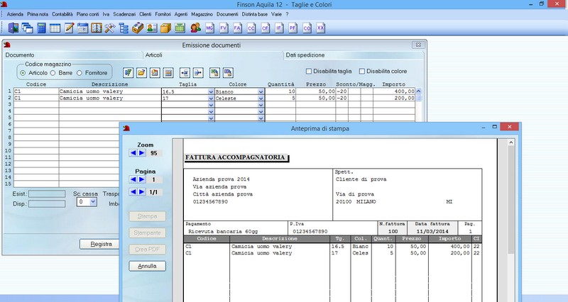 FINSON AQUILA 12 TAGLIE E COLORI PER WINDOWS - schermata 1