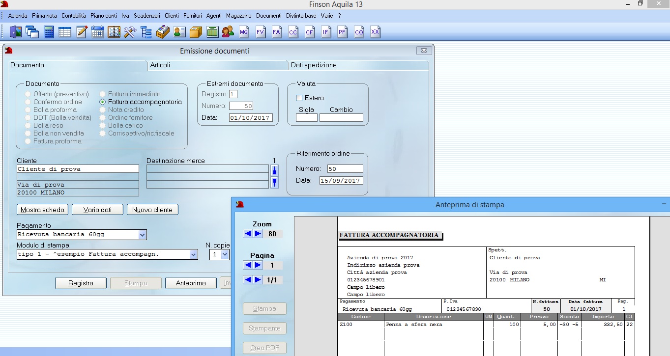 FINSON AQUILA 13, IL SOFTWARE DI CONTABILITA' PER WINDOWS - schermata 1