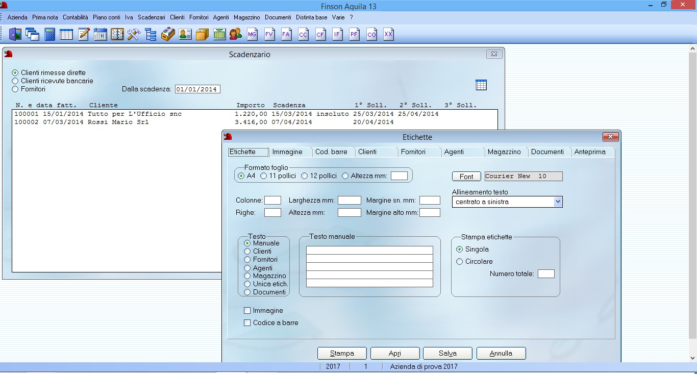 FINSON AQUILA 13, IL SOFTWARE DI CONTABILITA' PER WINDOWS - schermata 2